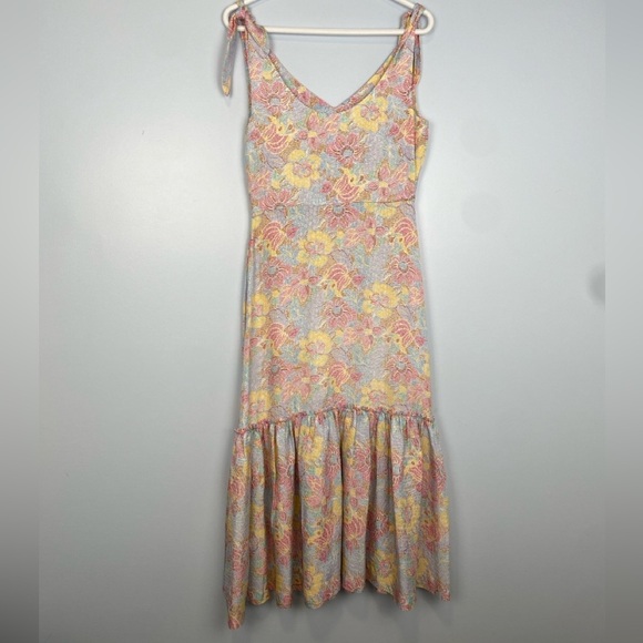 Warm Georgia Silk Floral Jacquard Midi Dress Sz S Small Cocktail Spring Romantic - Picture 9 of 13